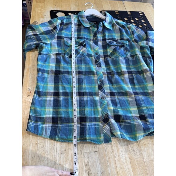 MARMOT Flannel Shirt XL Button Up Turquoise Plaid Cotton Knit Blend Garpcore EUC - Picture 5 of 10